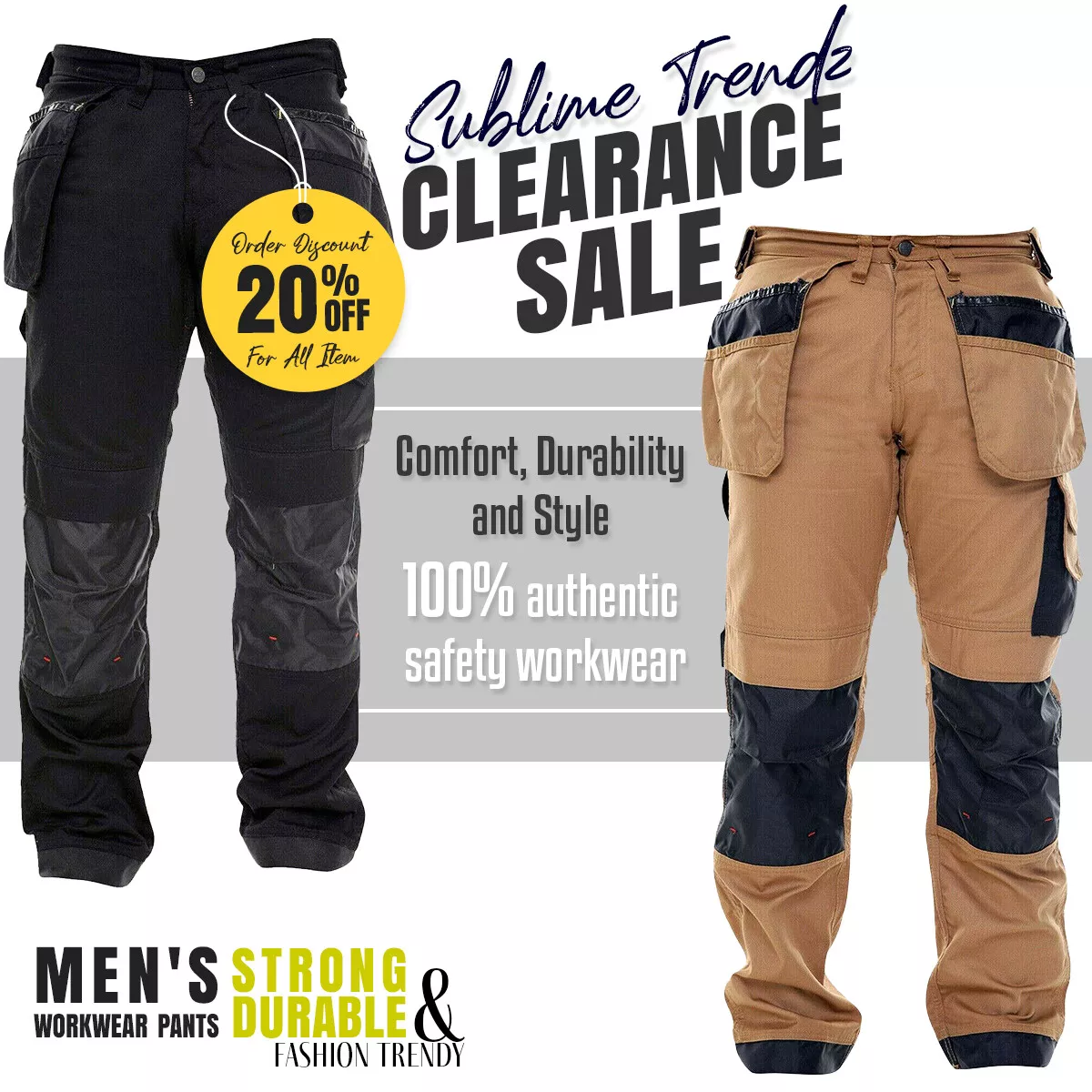 Basic Heavy Work Combat Work Trousers Mens Safety Worker Cargo Pants Regular Fit