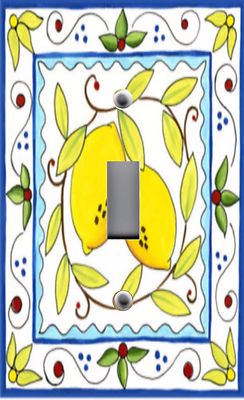 Light Switch Plate & Outlet Covers ITALIAN TILE PATTERN ~ LEMON YELLOW RUSTIC