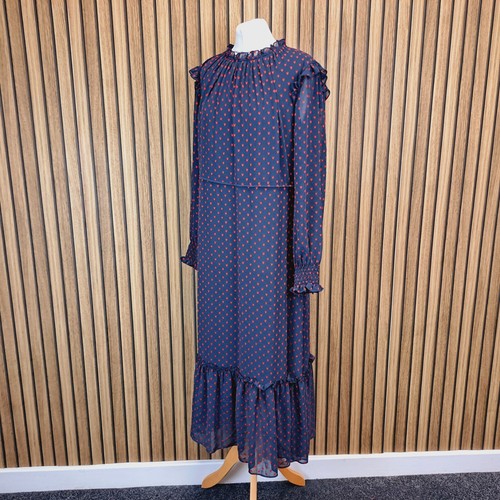 Laura Ashley Midi Dress Navy Red Hearts UK 16 Flare Prairie - New - Picture 7 of 14