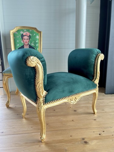 Ottoman French Louis XV Style Bench Handmade Baroque Rococo Style Velvet Green - Bild 2 von 5