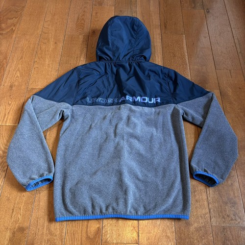 Boys Under Armour ColdGear Fleece Full Zip Hoodie Jacket Coat Blue Loose sz YLG - Picture 12 of 13