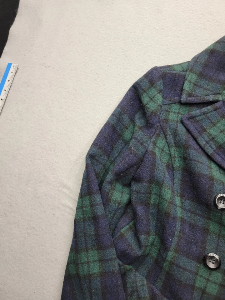 Abrigo de mujer St. John's Bay Pea mediano azul/verde bolsillos mezcla de lana a cuadros Foto 4 de 4