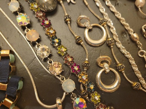 Vintage Estate Huge Lot Silver Tone Necklaces Glass Stone Oragmi Owl Rhinestone  - Picture 21 of 24