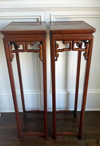 Pair of Antique Chinese Wood Stands Pedestal Table - Picture 3 of 12