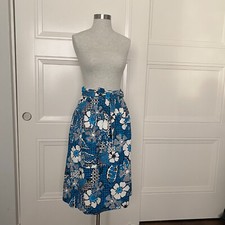 Half Apron Long Wrap Around Blue Bold Floral Cottage Granny Core MCM