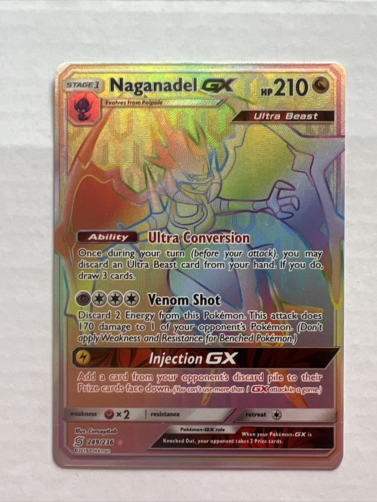 Naganadel GX - 249/236 - Pokemon Unified Minds Sun & Moon Secret Rare Card NM