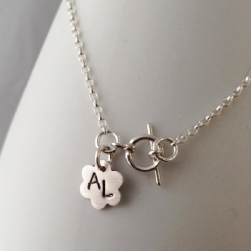 Sterling Silver Personalised Bracelet UK Handmade Floral Initial Charm Toggle - Picture 2 of 7