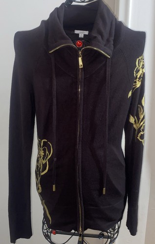 Cache Women's Zip Up Jacket Black w/Gold Floral Sequined Embellishments Size S - Picture 1 of 5