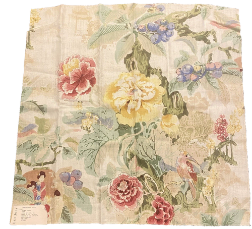 Lee Jofa chinesische Laterne Zitrone Vinatge 100 % Leinen Stoff England ca. 26"x26"