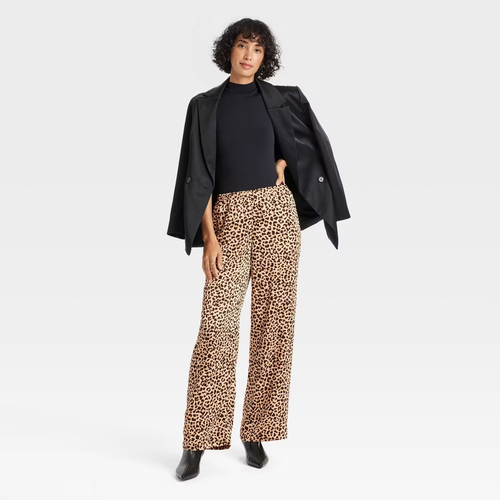 A New Day Women's Leopard Mid-Rise Straight Leg Satin Pull On Pants 1X - Picture 3 of 3