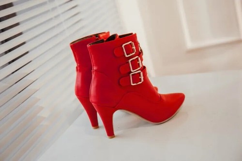 Shoes Women Boots Igh Heels Ankle Boots Pointed Toe Buckle Boots Zip Shoe White - 第 10/24 張圖片
