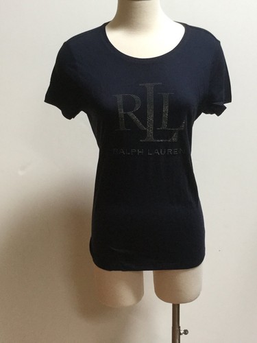Ralph Lauren women navy microstud jersey tee shirt size medium - Picture 2 of 5
