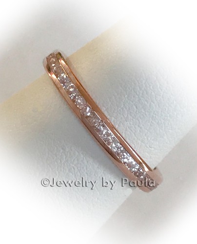 14k Solid Rose Gold Eternity Lab creó anillo de boda apilable de diamantes - Imagen 8 de 12