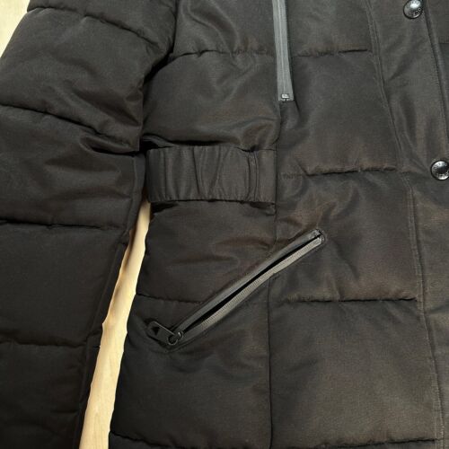 Guess Women Jacket L Black Quilted Parka Faux Fur Hooded Pockets Full Zip Bib - Picture 4 of 15