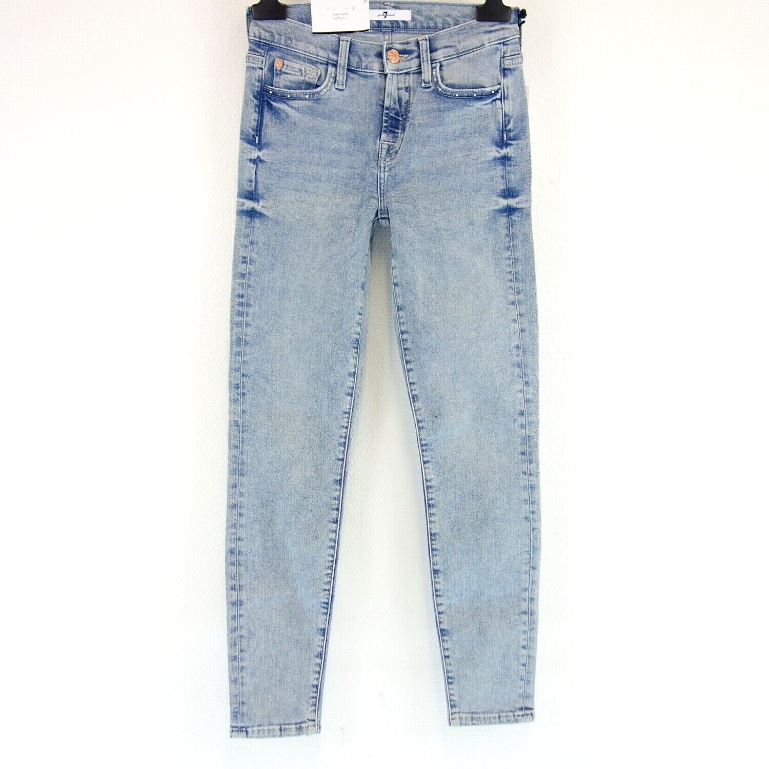 Джинсы 7 ДЛЯ ВСЕГО ЧЕЛОВЕЧЕСТВА Damen Hose Jeanshose Super SKINNY CROP Blau Gr W31 Neu