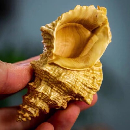 Chinese Boxwood Wood Hand Carving Conch Statue - 第 2/4 張圖片