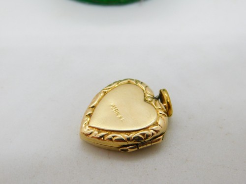 9ct Yellow Gold Back & Front Heart Locket Pendant Antique c1930 Art Deco - 第 3/4 張圖片