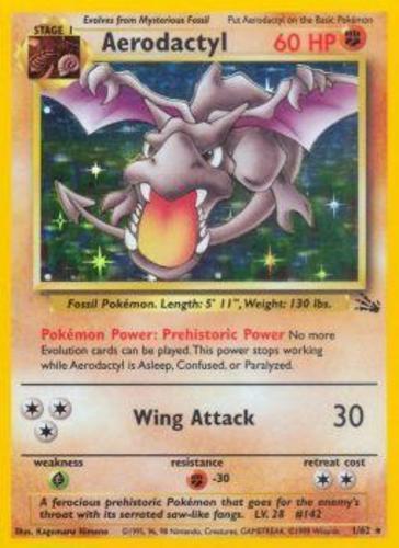 Heavily Played Aerodactyl - 1/62 - Holo Rare - Unlimited Edition Pokemon Fossil