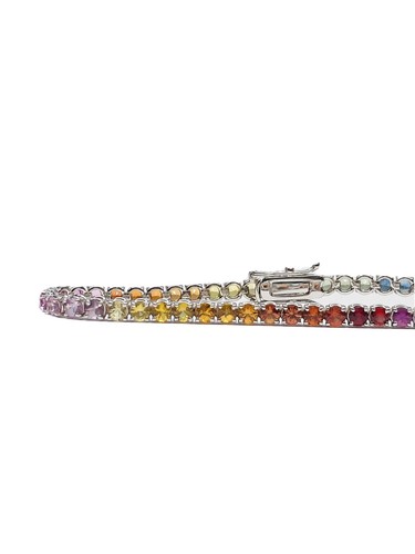 Bracciale tennis rainbow oro bianco 750% zaffiri 8.30 Carati uomo donna - Foto 7 di 12