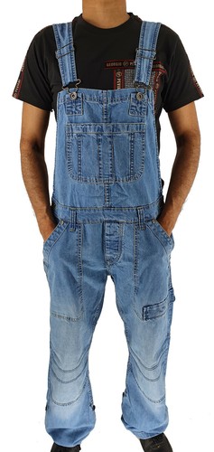 New Peviani Designer Mens/Womens Denim Stonewash Blue Dungarees Dungaree Overall - Afbeelding 1 van 6