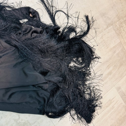 Nasty Gal size 24 Fringe Trim Satin Wrap Maxi Dress Sleeveless black NWT - Picture 5 of 8