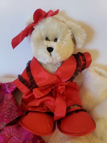 Dress Up Teddy Bear Fancy Satin Lace and Frills Stuffed Blonde Nighty Night Bear - Picture 2 of 14