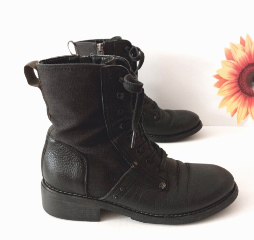 G STAR Raw Women's 38/US7 Combat Boots Black Denim Pebbled Leather Side zip - Picture 5 of 12