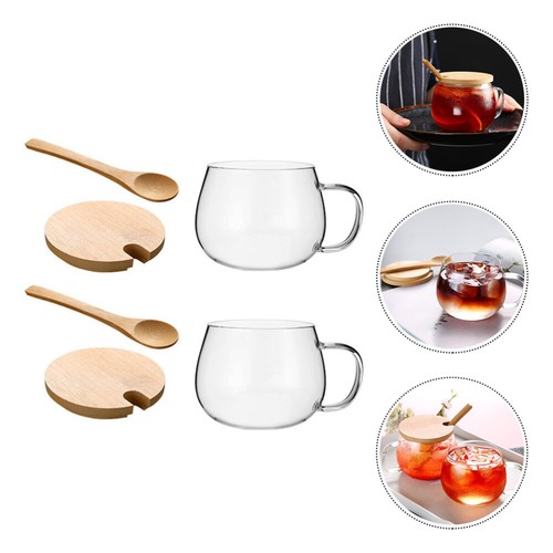 2 Sets Glass Cup with Lid Spoon Heat-resistant Cup Water Housewarming Gift - Picture 9 of 12