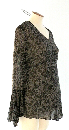 MIMI MATERNITY Black White Floral Long Sleeve Sheer Blouse TOP Size S - Picture 3 of 6