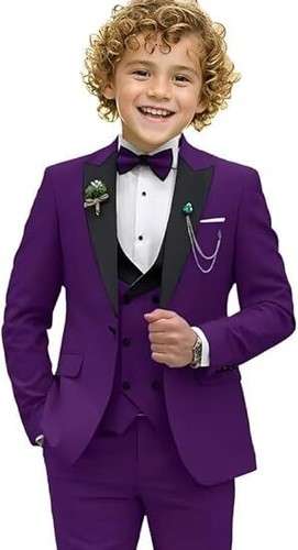 3 Pieces Boys Suits Formal Wedding Ring Bearer Outfit Kids Tuxedo Suit Set - Picture 18 of 23