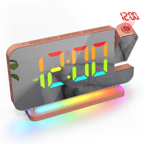 LED Digital Projector Mirror Alarm Clock Time Projection Snooze Dual USB Alarms - Picture 54 of 64