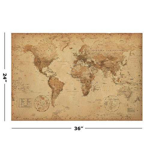 Antique Style World Map - Poster / Print (Size: 36" X 24") (Sepia / Brown) - Picture 2 of 6