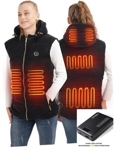 Tenes & warme beheizbare Weste Kapuze, Unisex Winter elektrische Weste, Batterie enthalten - Bild 1 von 6