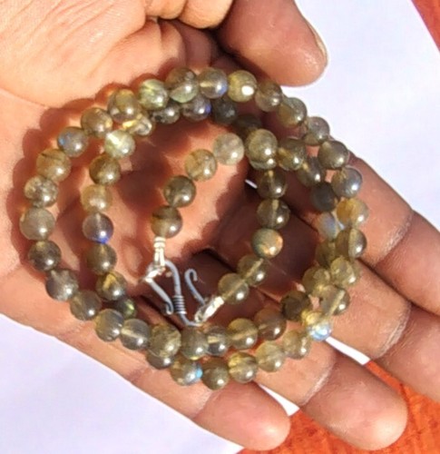 Deal Rondelle Labradorite Stone 925 Silver New Beaded 20.5" Necklace Jewelry - Picture 5 of 10
