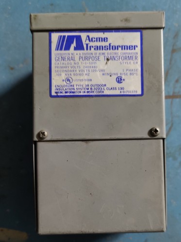 Acme Transformer T-1-53005 1ph 100va Voltage 240/480VAC TO 120/240VAC Step Down - Picture 1 of 4