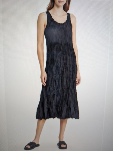 Vestido midi eileen fisher nuevo sin etiquetas negro 100 % seda aplastada sin mangas MED - Imagen 10 de 13
