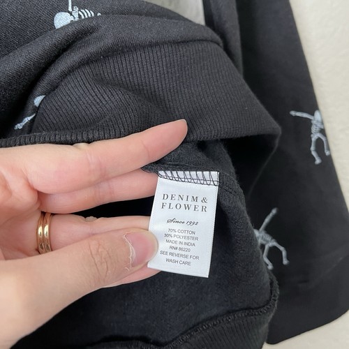 NWT Denim & Flower Secret Time Skeleton Hoodie Sweatshirt Pullover Halloween - Picture 7 of 9