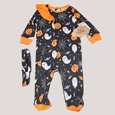 Baby Essentials Halloween Ghost Pumpkin Footed Sleeper & Headband Set 3M