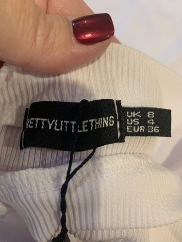 Pretty Little Thing Womens White High Neck Ribbed Bodycon Dress, Size 4. NWT - Picture 8 of 10