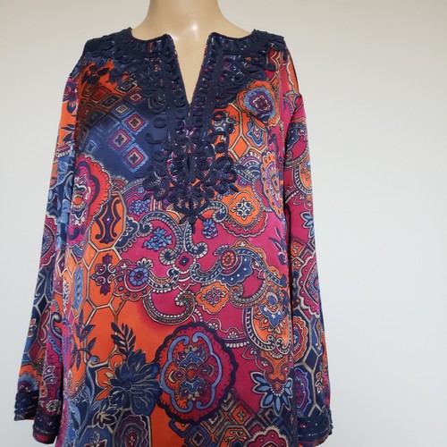 Jones New York Embroidered Multicolor Tunic Top Size L - Picture 6 of 8