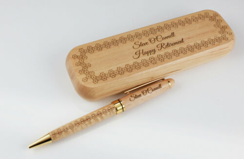 TIMBER WOODEN PEN SET RETIREMENT BIRTHDAY GIFT PERSONALISED LASER ENGRAVING - Bild 5 von 8