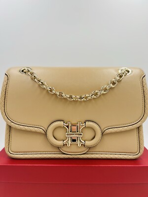 Salvatore Ferragamo Gancini Bag Leather Handbag Beige LP: 1,999 EU NEW