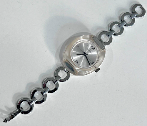 Vintage Nelson Women’s 35mm Swiss Mechanical Watch Silver Dial Clear acrylic