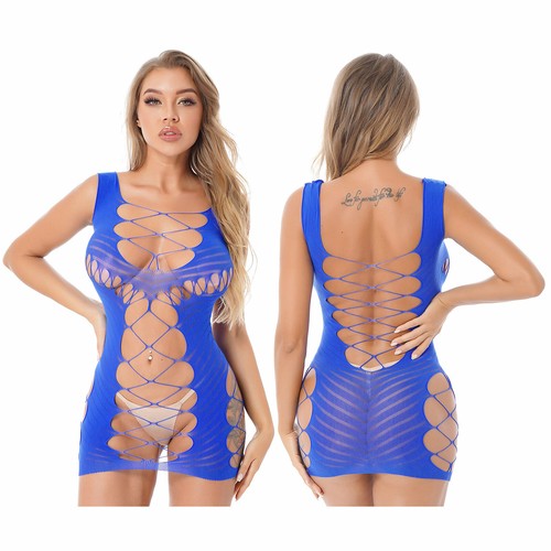 Womens Bodycon Dress Fishnet See Through Hollow Out Lingerie Babydoll Mini Dress - Picture 40 of 70