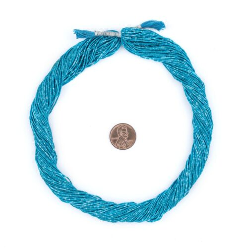 Extra Tiny Blue Turquoise Cylinder Beads 1mm Afghanistan Gemstone 15 Inch Strand - Picture 3 of 3