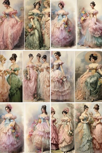 Set of 16 Victorian Ladies Shabby Chic Prints Junk Journals Decoupage Scrapbook - Picture 2 of 9