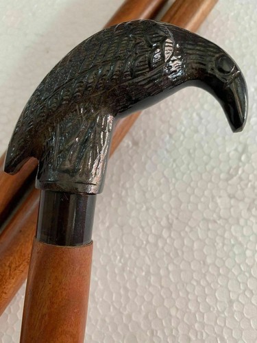 Antique Brass Raven Head Handle Style Wooden Walking Cane Stick - Bild 4 von 12