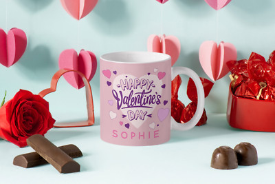 Personalisierte Tasse Happy Valentines Day süß rosa pastell Herzen Mädchen Erwachsene