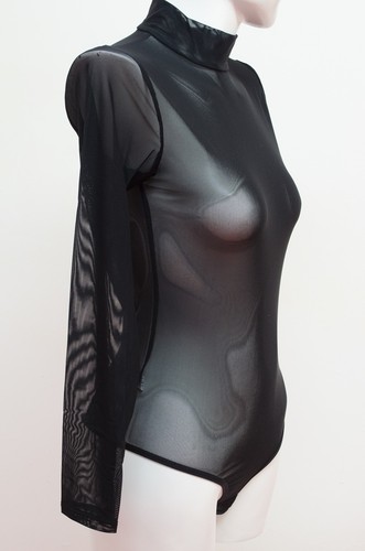 Women Bodysuit Long Sleeve Leotard Net Lingerie see through Black Top Bodie - Picture 5 of 20