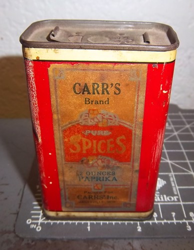 Vintage CARRS brand PAPRIKA 2 oz Spice tin, great graphics & colors, pure spices - Picture 1 of 3